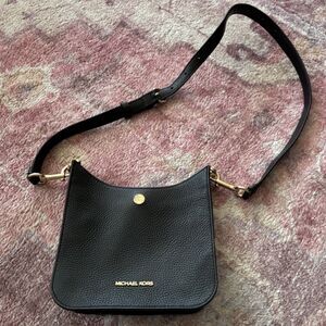 Michael Kors Women's Black Pebbled Shoulder Bag Gold Hardware Adjustable Strap